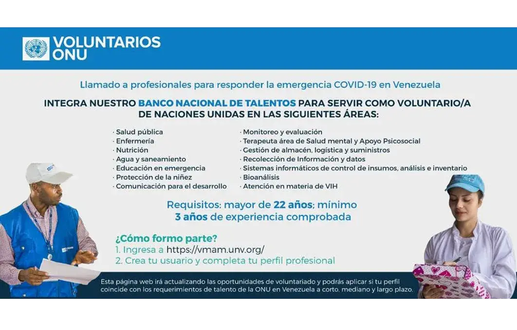 Voluntarios ONU lanza llamado para ser parte del Banco de Talentos en Emergencia que dé respuesta oportuna y eficiente ante los efectos del COVID -19